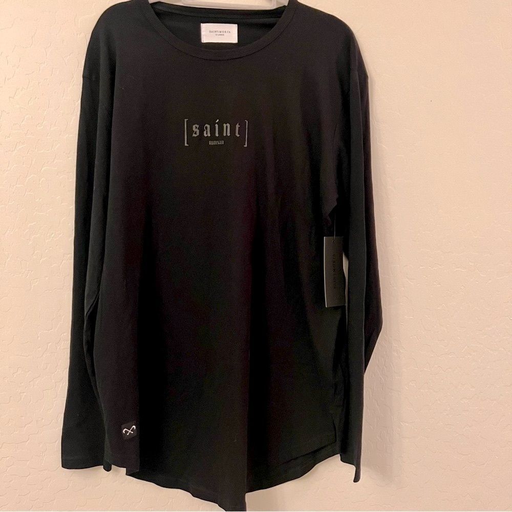NWT Saint Morta LOGO Black Long Sleeve Crew Neck T-Shirt in Black Size X Large